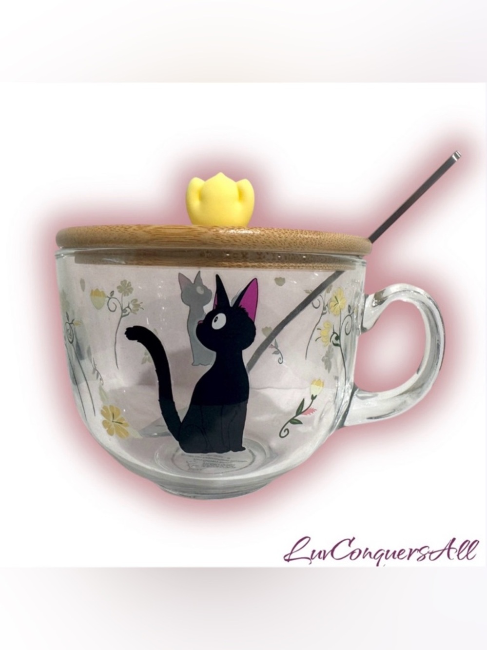 Studio Ghibli Kiki's Delivery Service Jiji Flowers Glass Mug